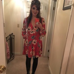 Express | Small Red Floral Lined Dress